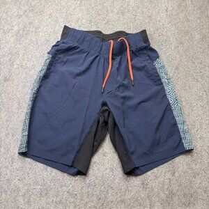 Lululemon T.H.E. Shorts Men M Blue Geometric Side Panels 9.5" Stretch Liner